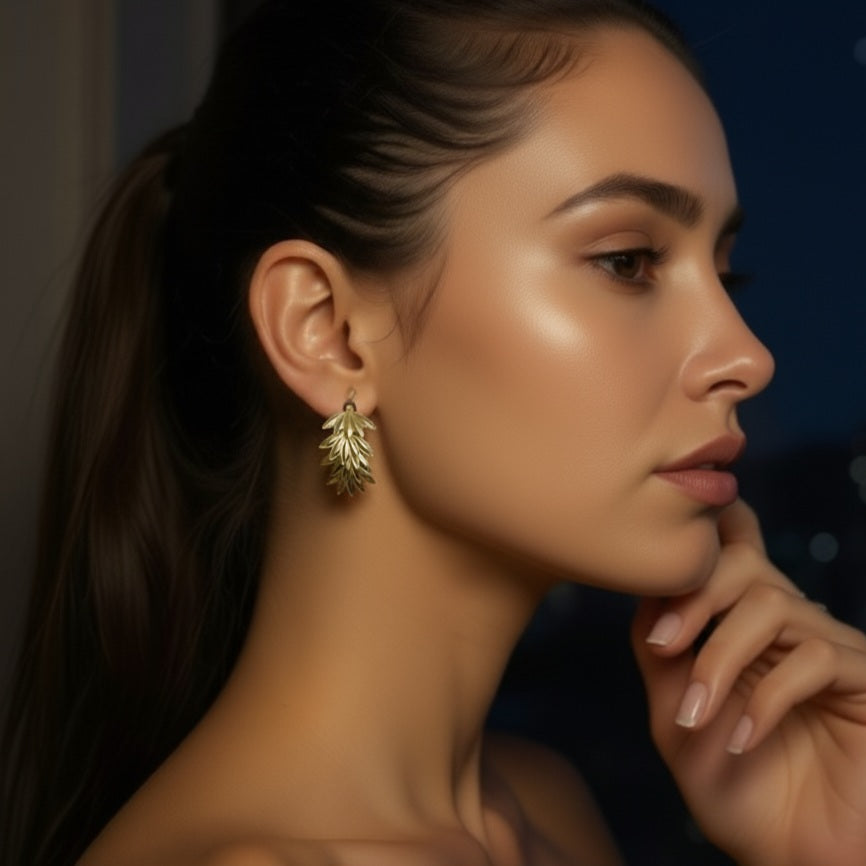 Golden Tiered Leaf Earrings