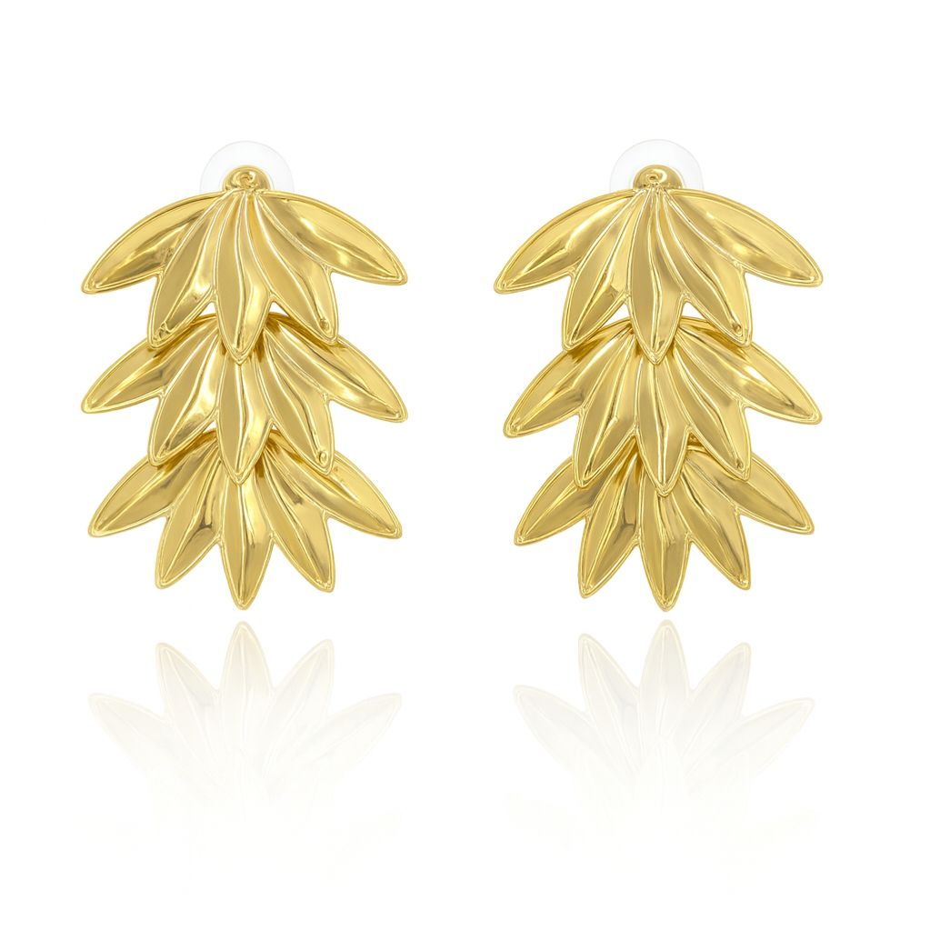 Golden Tiered Leaf Earrings