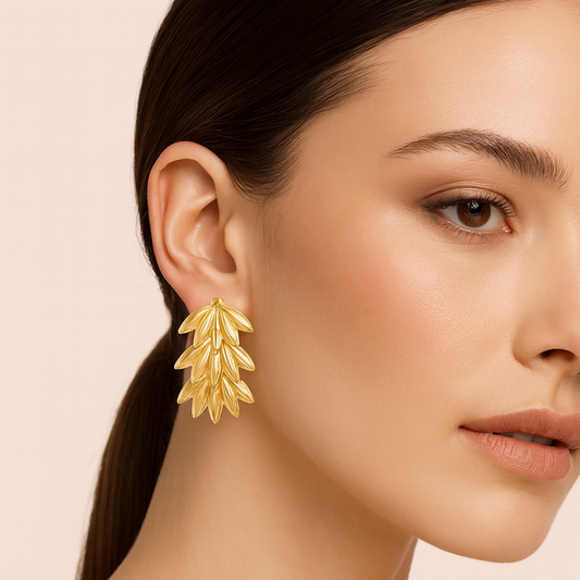 Golden Tiered Leaf Earrings