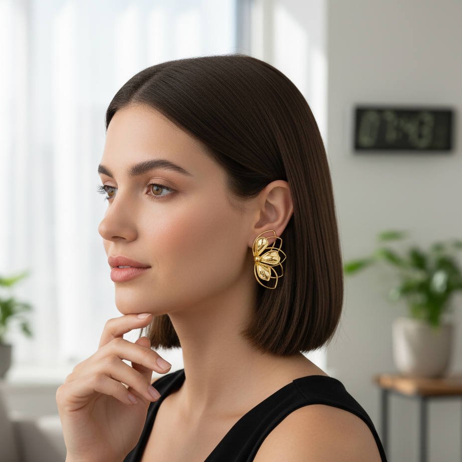 Golden Filigree Flower Studs Earrings