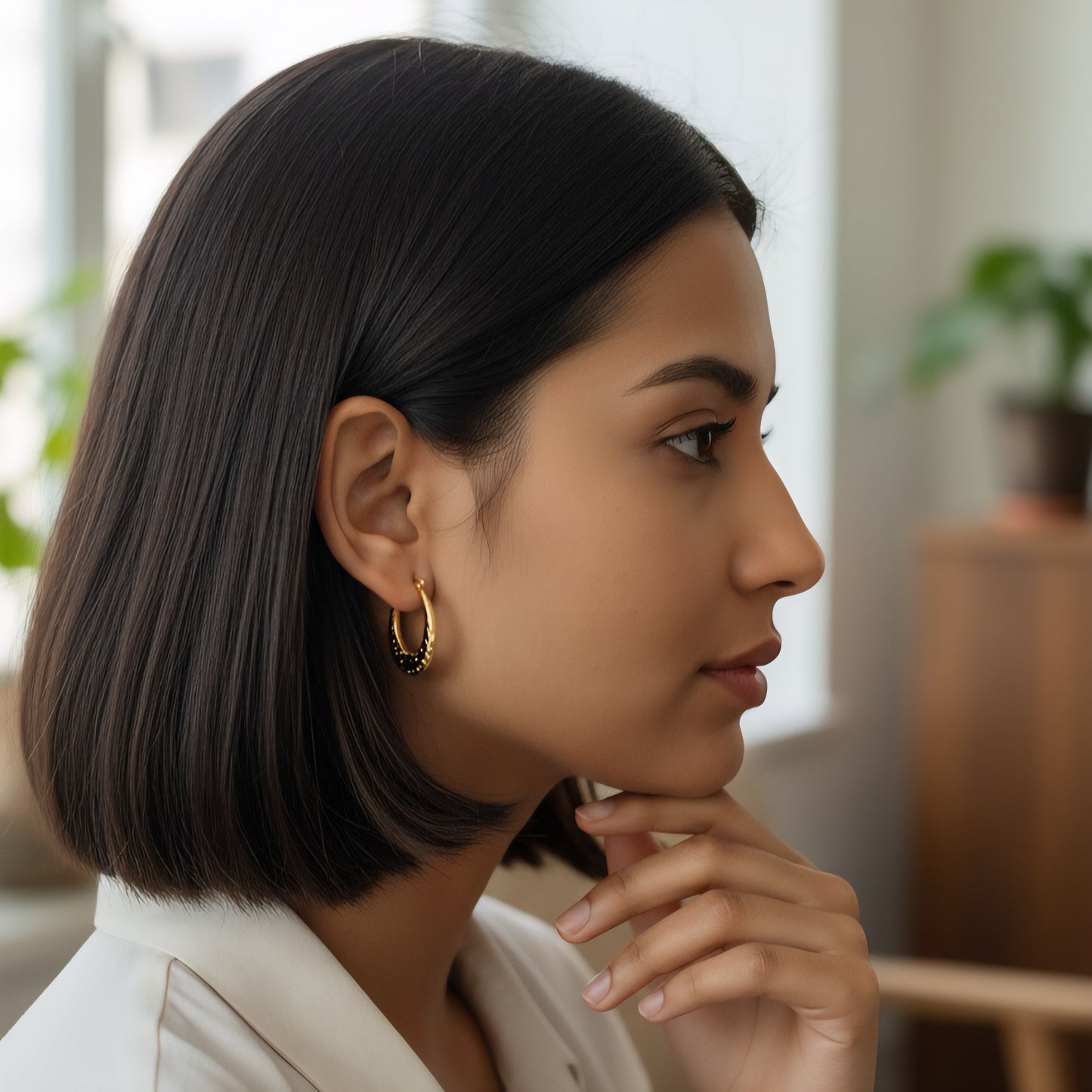 Golden Laurel Hoops Earrings