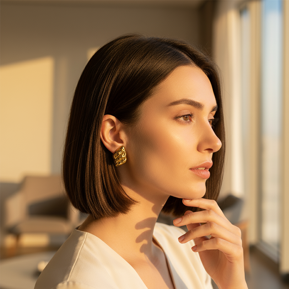 Molten Gold Studs Earrings