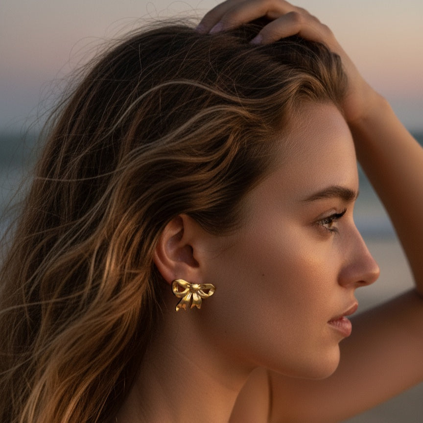 Golden Bow Studs Earrings