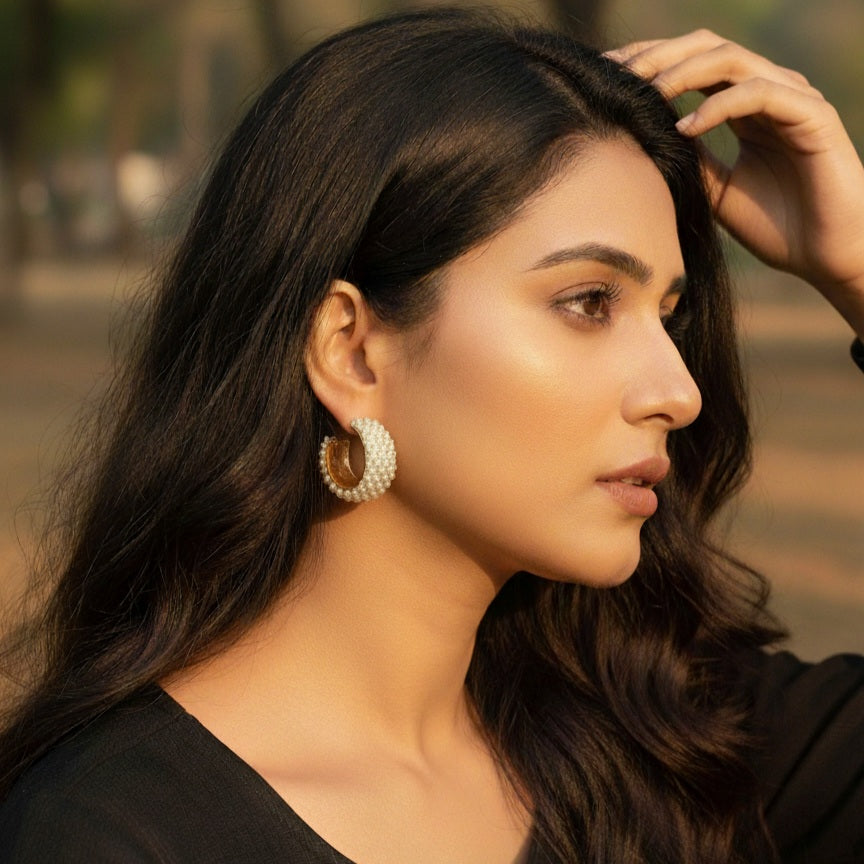 Chunky Pearl Hoops Earrings
