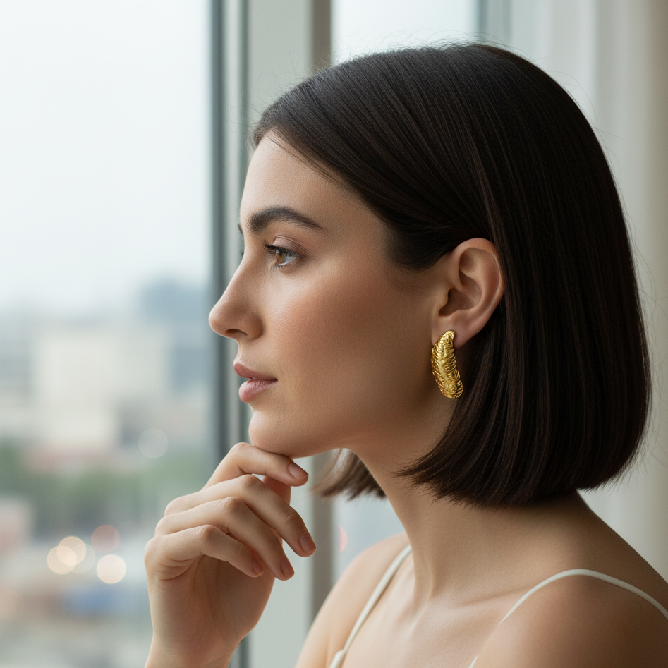 Textured Lunar Studs Earrings
