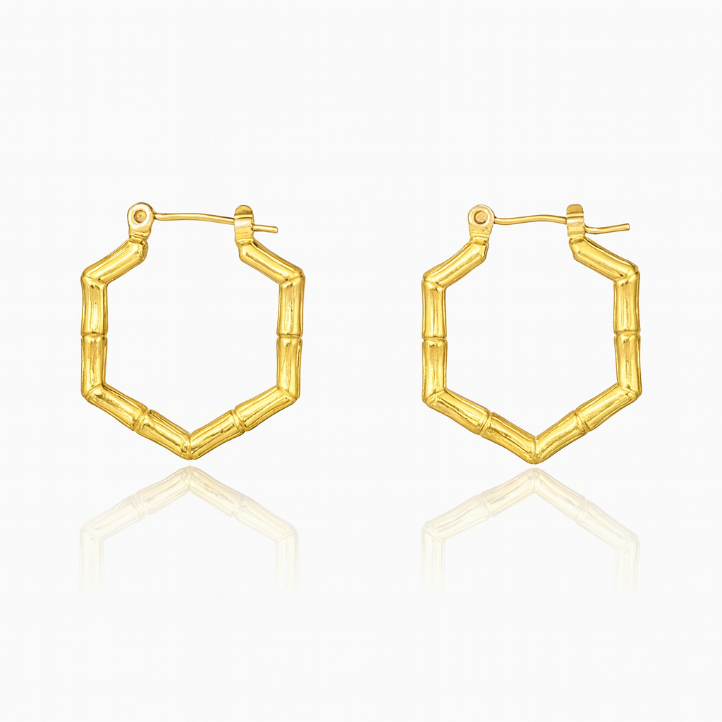 Golden Hexagon Hoops Earrings