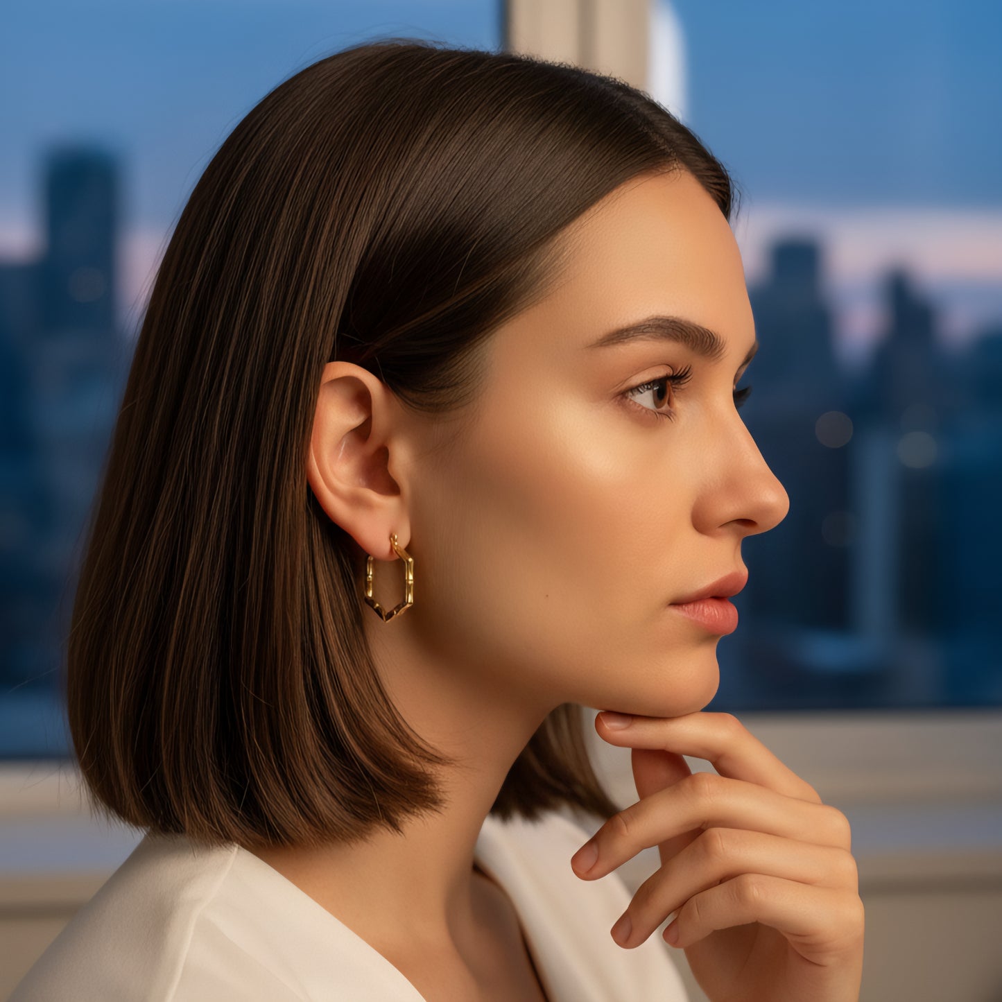 Golden Hexagon Hoops Earrings
