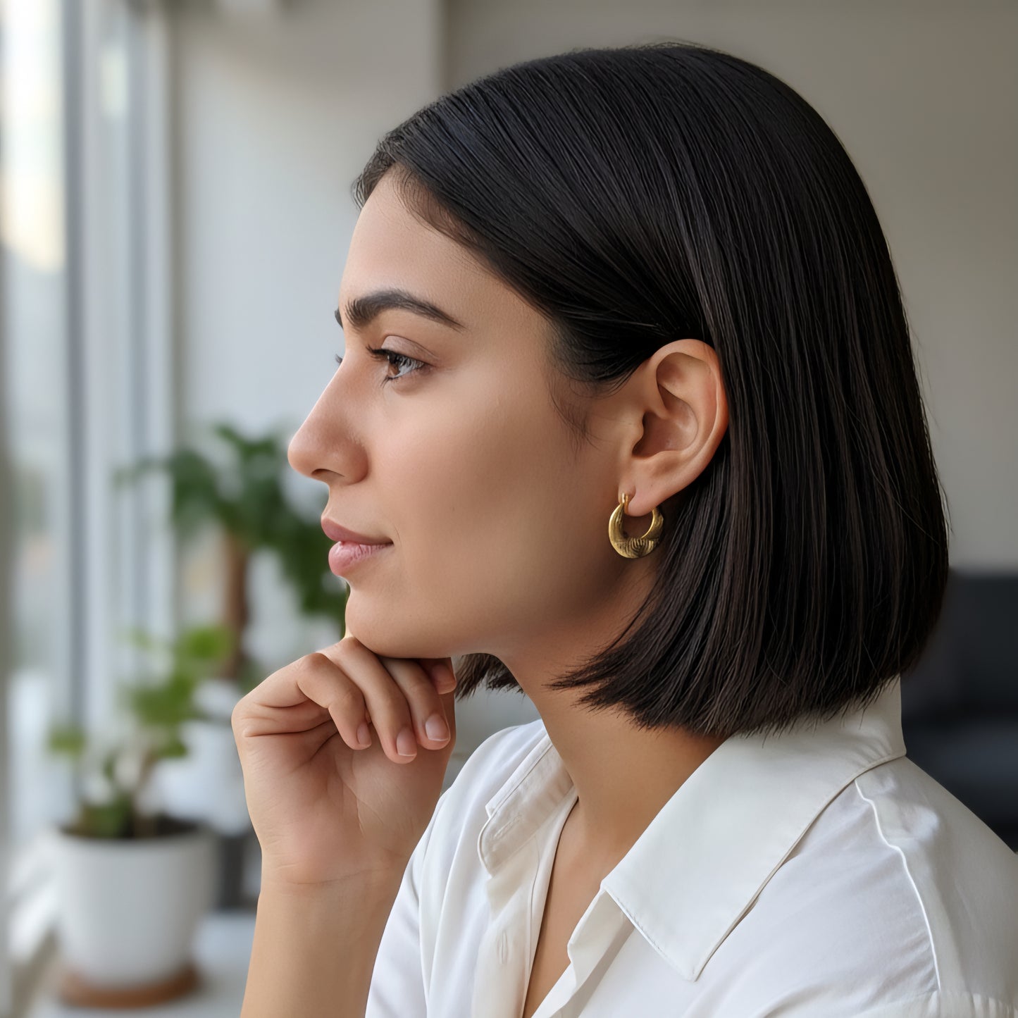 Golden Ripple Hoops Earrings