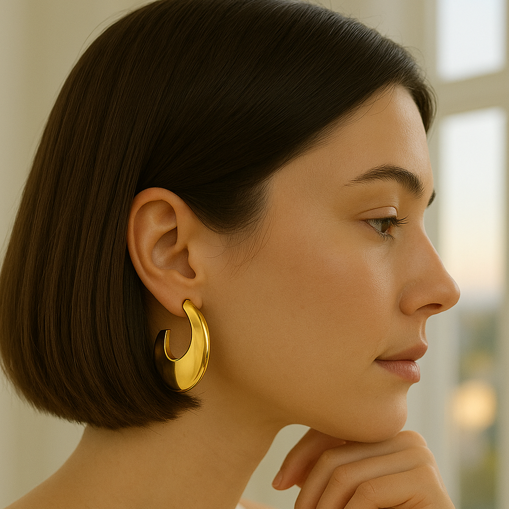 Puffy Gold Hoops Earrings