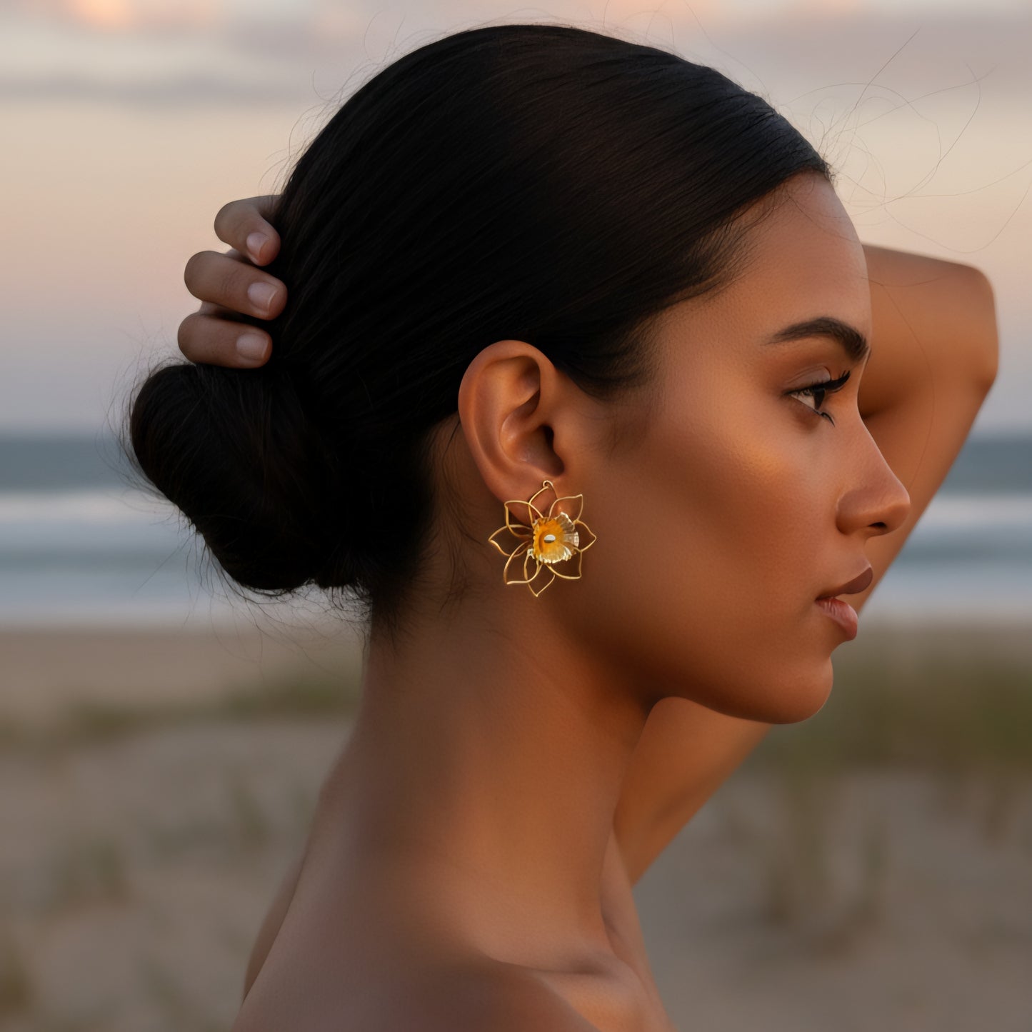 Golden Lotus Studs Earrings