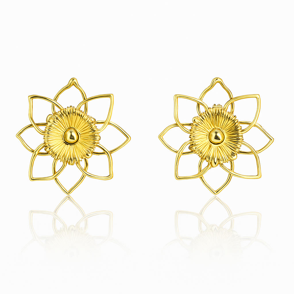 Golden Lotus Studs Earrings