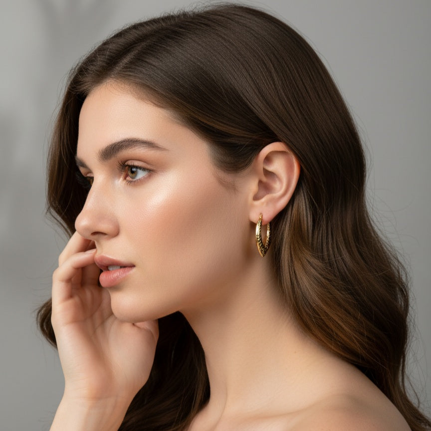 Textured Marquise Hoops Earrings
