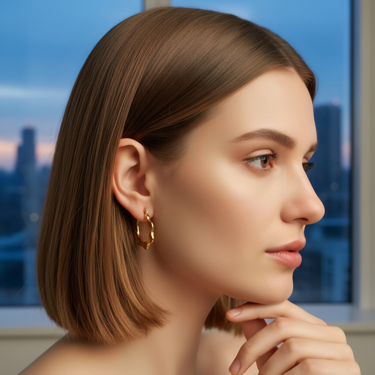 Golden Wavy Hoops Earrings