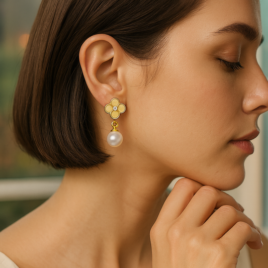 Golden Clover Drop Earrings