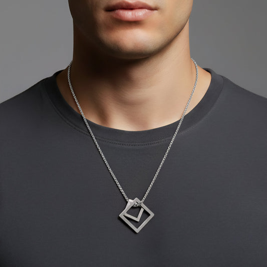 Silver Intersecting Square Necklace
