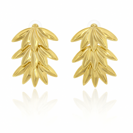 Golden Tiered Leaf Earrings