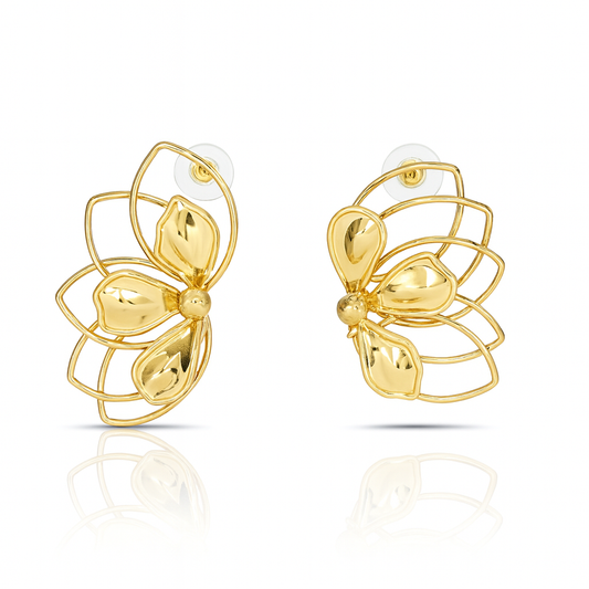 Golden Filigree Flower Studs Earrings