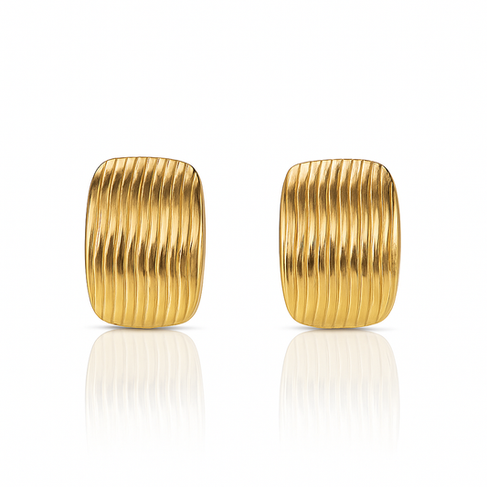 Golden Ribbed Studs Earrings