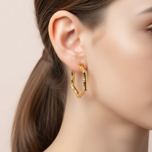 Golden Hexagon Hoops Earrings