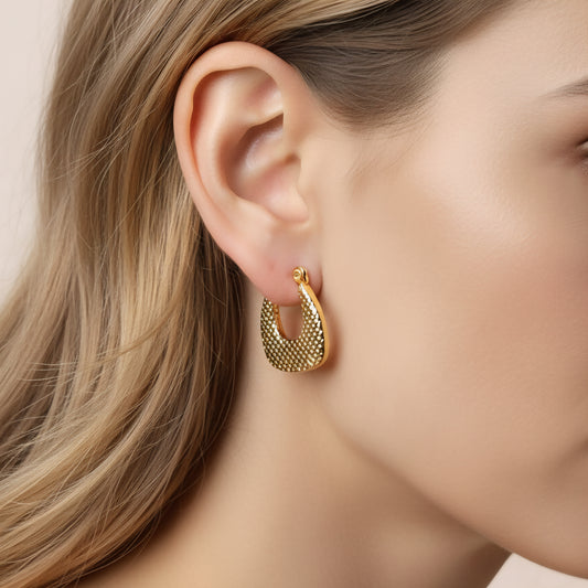 Golden Waffle Hoops Earrings