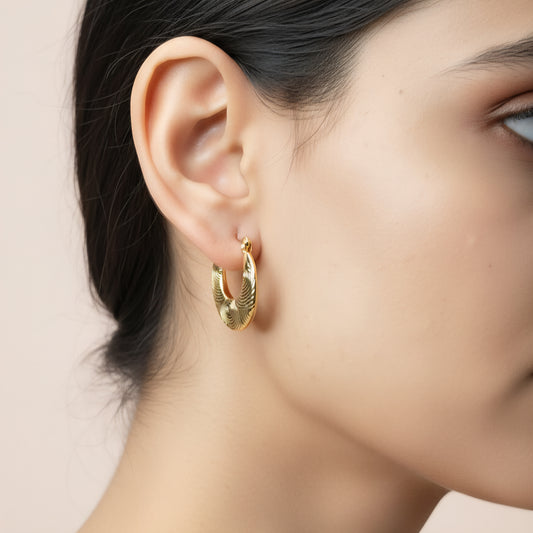 Golden Ripple Hoops Earrings