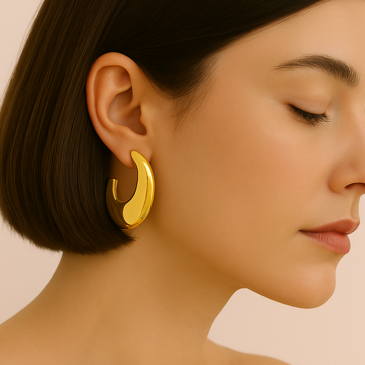 Puffy Gold Hoops Earrings