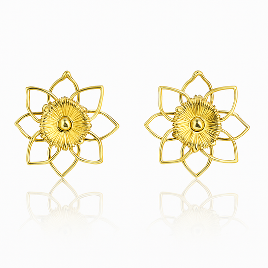 Golden Lotus Studs Earrings