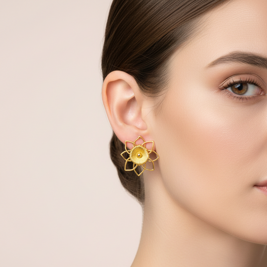 Golden Lotus Studs Earrings