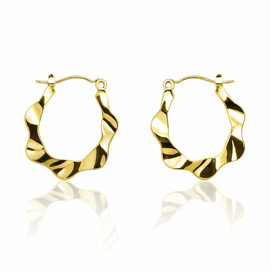 Golden Wavy Hoops Earrings