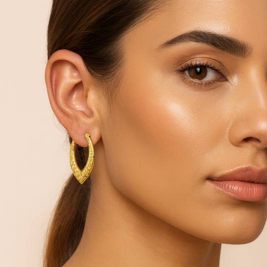 Textured Marquise Hoops Earrings